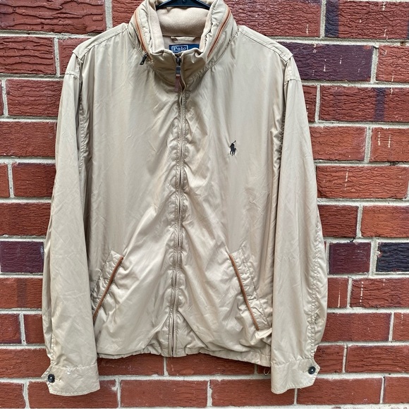 Polo by Ralph Lauren men's vintage hooded windbreaker leather trimming size M - Picture 1 of 15